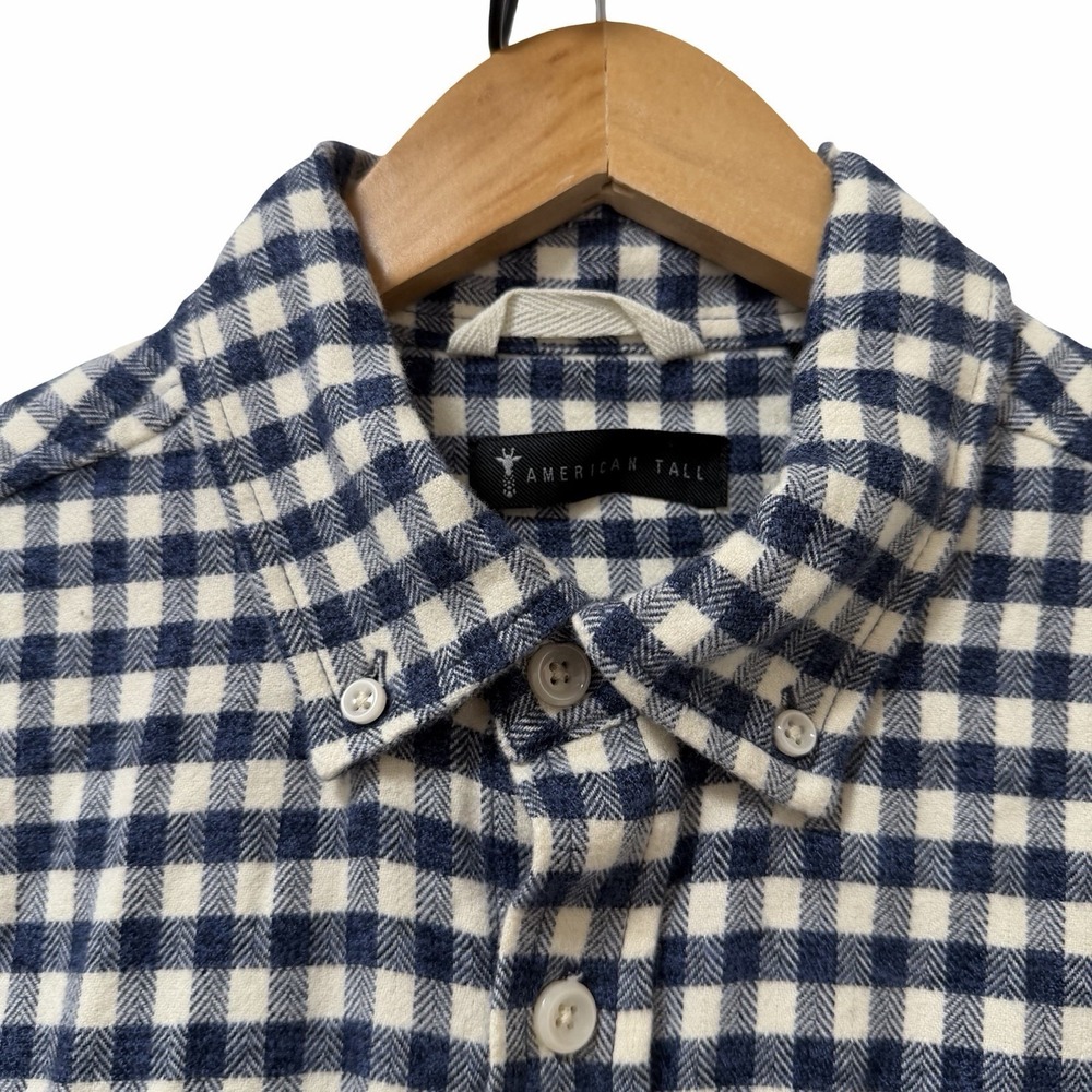 American Tall Mens Plaid Flannel Button Down Shirt Size LT Blue Country Western
